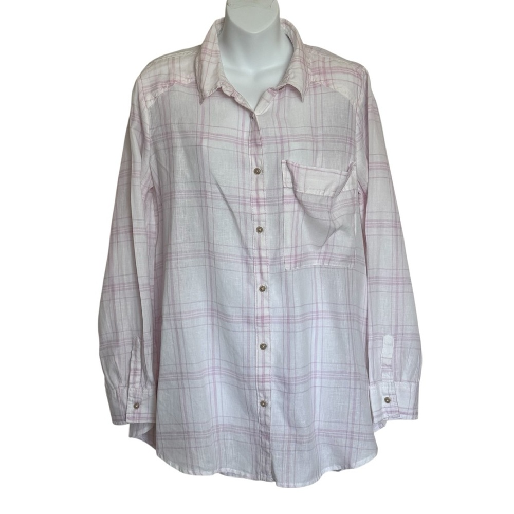 Free People No Limits Plaid Button Down Shirt OB769748 Alabaster Size Medium